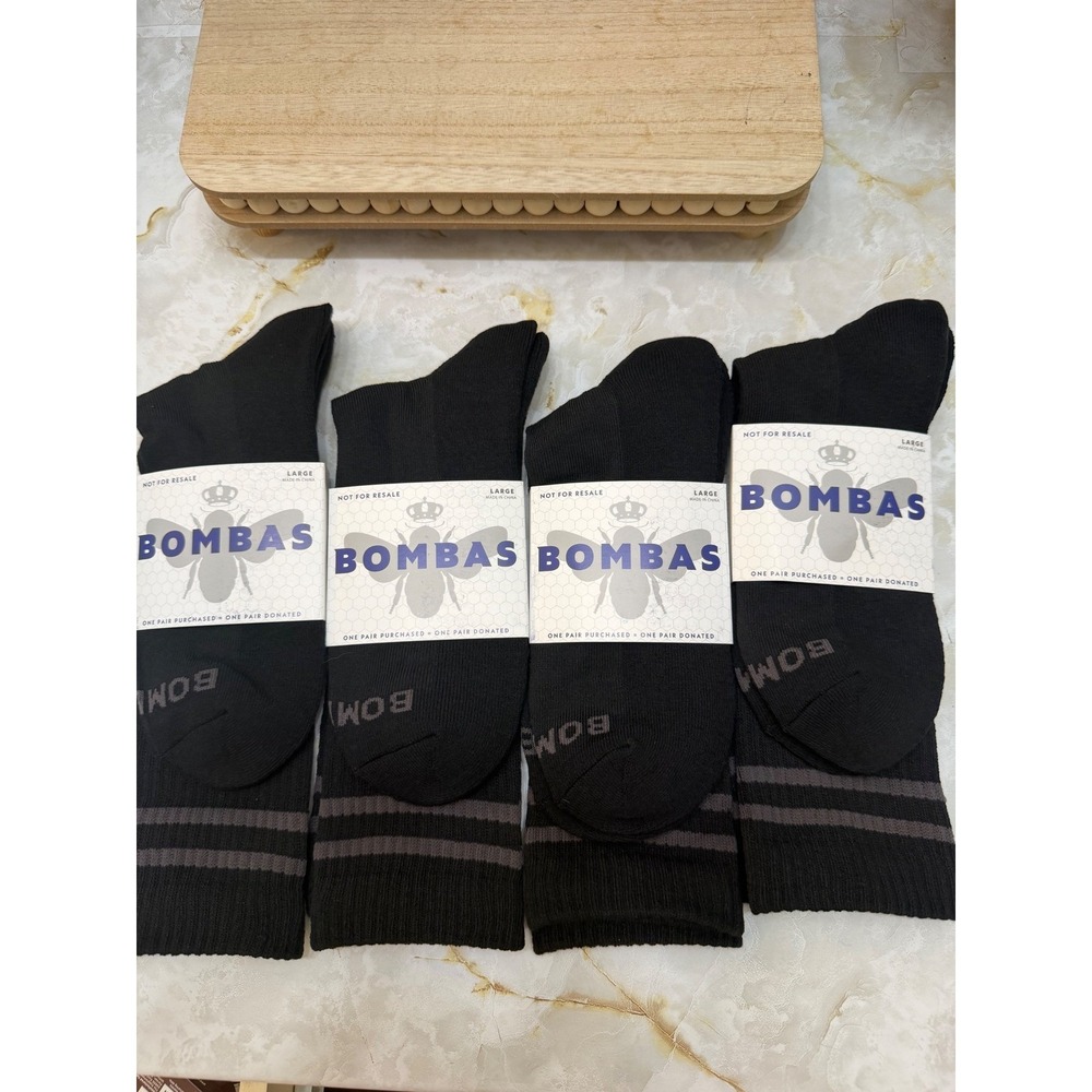 Bombas Mens Black Grey Striped Calf Socks Large 4 Pairs Honeycomb Arch Support